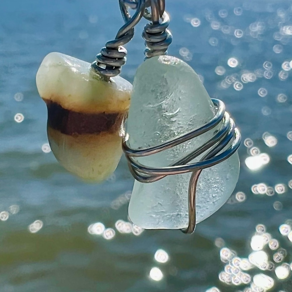 Seafoam Seaglass + Amazonite Crystal Necklace
